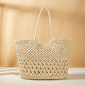 2024 New Handmade Summer Beach Tote Hollow Paper Woven Straw Shopping Bag with Two Straps Letter Decoration Shoulder Handbag