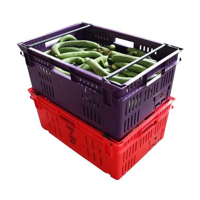 QS Bale Arm Handle Nest Fruit Basket Crate Pizza Dough Plastic Stackable Storage Bread Trays Plastic Fish Turnover Mesh Basket