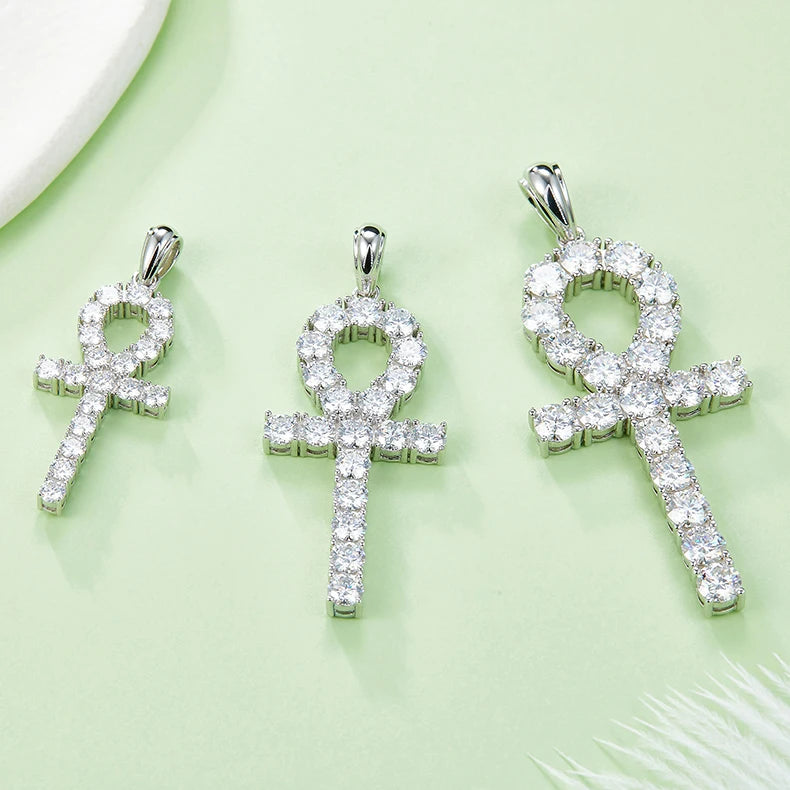 J002 Fine Jewelry Wholesale 3mm 4mm 5mm VVS Moissanite White Gold Plated 925 Sterling Silver Cross Pendant Necklace for Men
