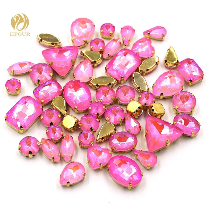 Hot Selling Pink AB Mocha 3D Glass Rhinestones Mixed Shape Sew-on Loose Rhinestones for Decorations