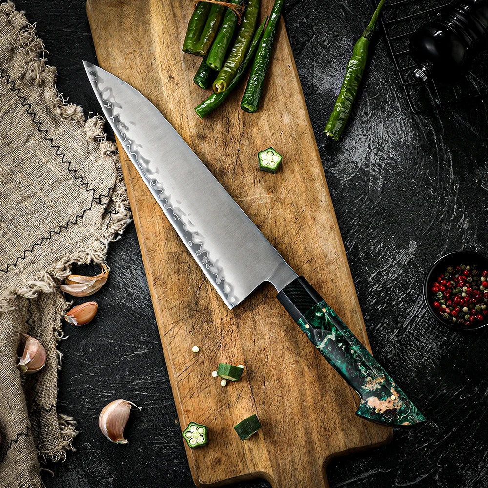 Amber Japanese Knife Wooden Handle High Carbon Steel Vg10 Aogami Steel Handmade Japanese Kitchen Chef Knife for Sale