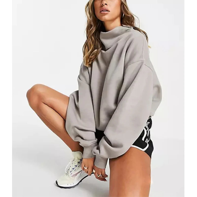 Cotton Pullover Turtle Neck Sweatshirt Wholesale Causal Oversized Hoodie Custom Turtleneck Women's Hoodies