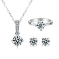 Abiding Jewelry Wholesale 925 Sterling Silver Moissanite Ring Necklace and Earring Set