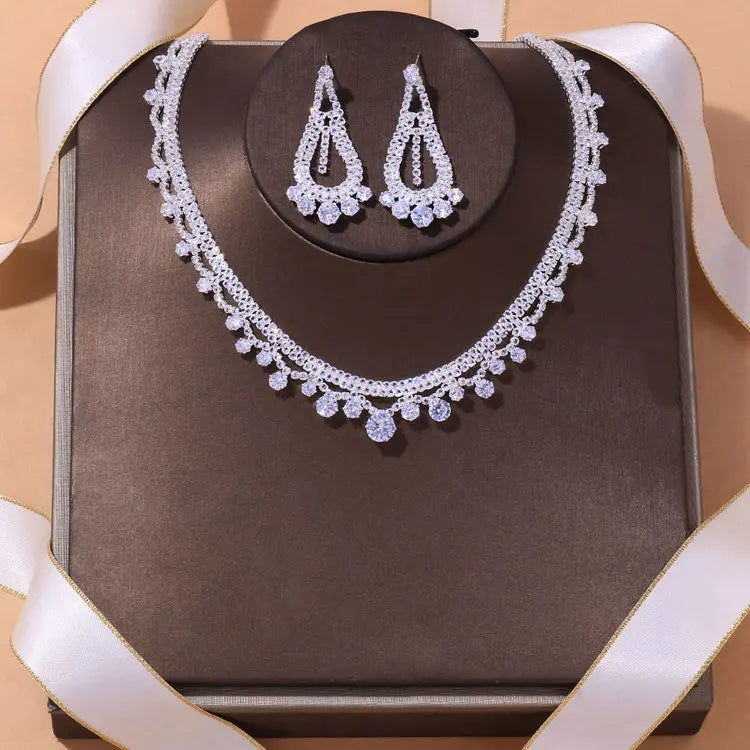Qushine Silver Zircon Jewelry Set Multi-Style Bridal Necklace and Earrings for Parties Engagements Wedding Zircon Jewelry Sets