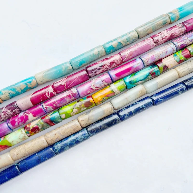 4x13mm Wholesale Imperial Jasper Stone Beads Column Cylinder Tube Loose Gemstone Beads for Jewelry Making