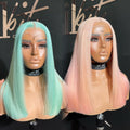 613 Blonde Platinum 13*4 HD Transparent Laceal Frontal Wig Pink Colored Lace Front Wig Green Short Straight Bob Human Hair Wigs
