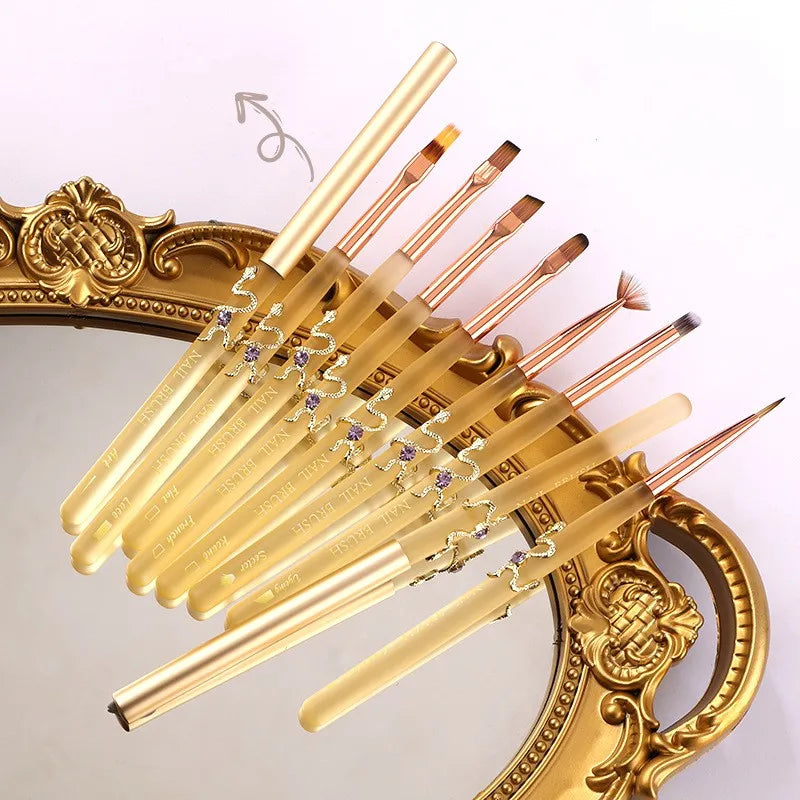 Factory Supplies Private Label OEM Service Nail Tools Snake Gold 12 Pcs Set Nail Art Paint Pen Gel Brush Pen