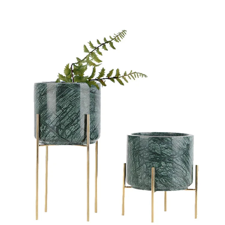 Marble Flower Pot Nordic Creative Minimalist Interior Balcony Iron Frame Flower Vase Indoor Flower Plant Pots Stone Floor Vases