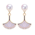Wholesale Women's Natural Freshwater Pearl Stud Earrings With Shell Ginkgo Leaf