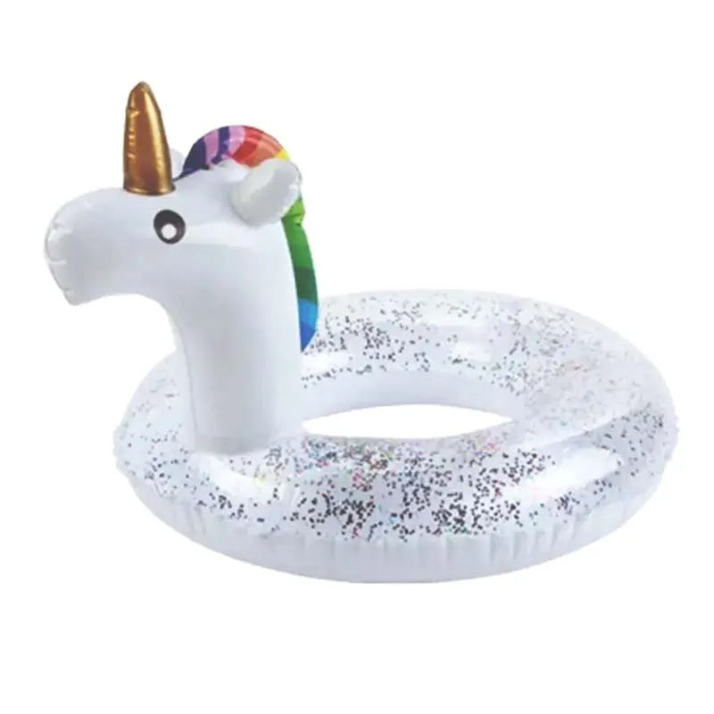 Inflatable PVC Cartoon Unicorn Glitter Kids Adults Float Pool Swim Rings 90CM Tubes Toys Summer Beach Swimming Pool Party