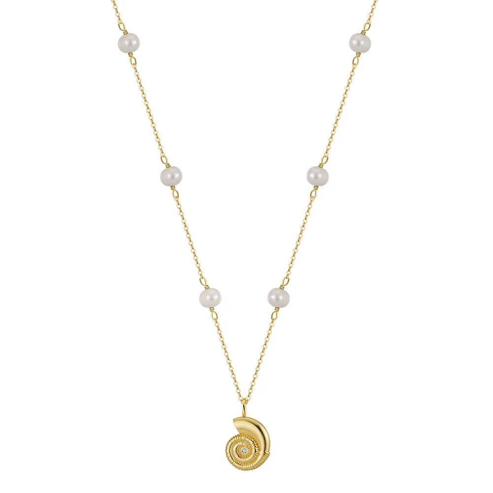 Women's 925 Sterling Silver Necklace with Baroque Pearl Gypsophila Conch Pendant New Design Clavicle Chain Charm Necklace