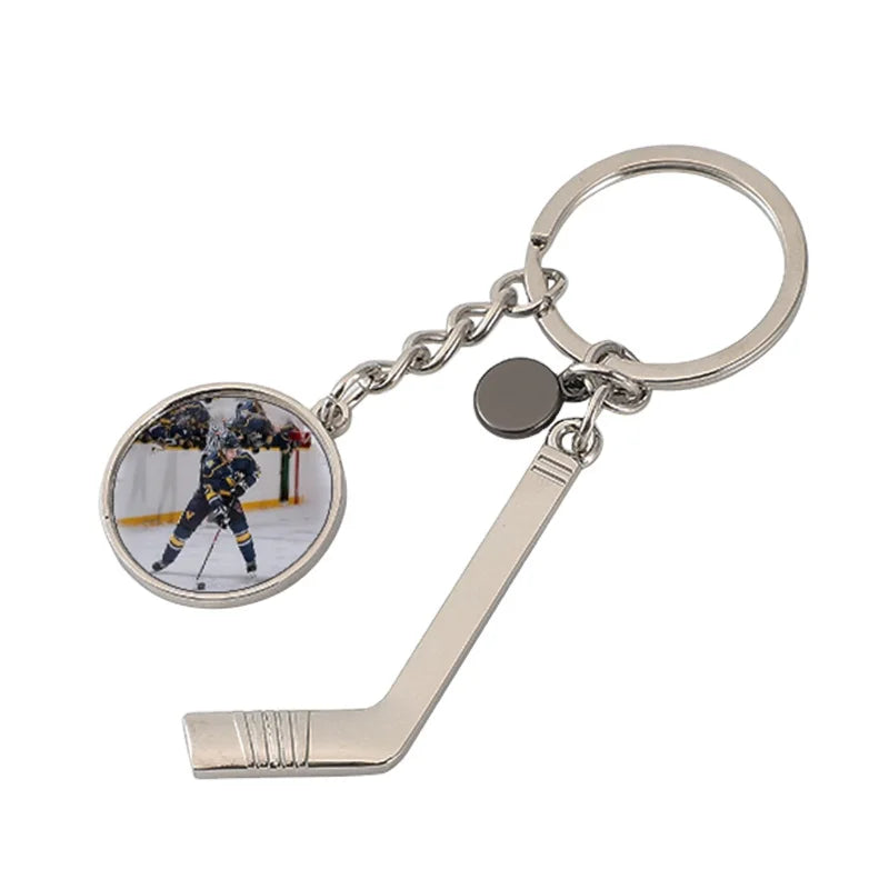 DIY Custom Ball Club  Metal Keychain Sublimation Metal Blank Hockey Keychains
