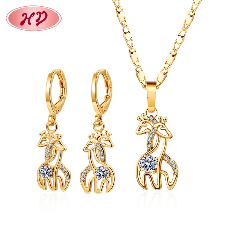 Gift Jewellery Cubic Zircoia Giraffe 18 Karat Gold Micro Pave Special Delicate Cute Jewelry Sets for Women