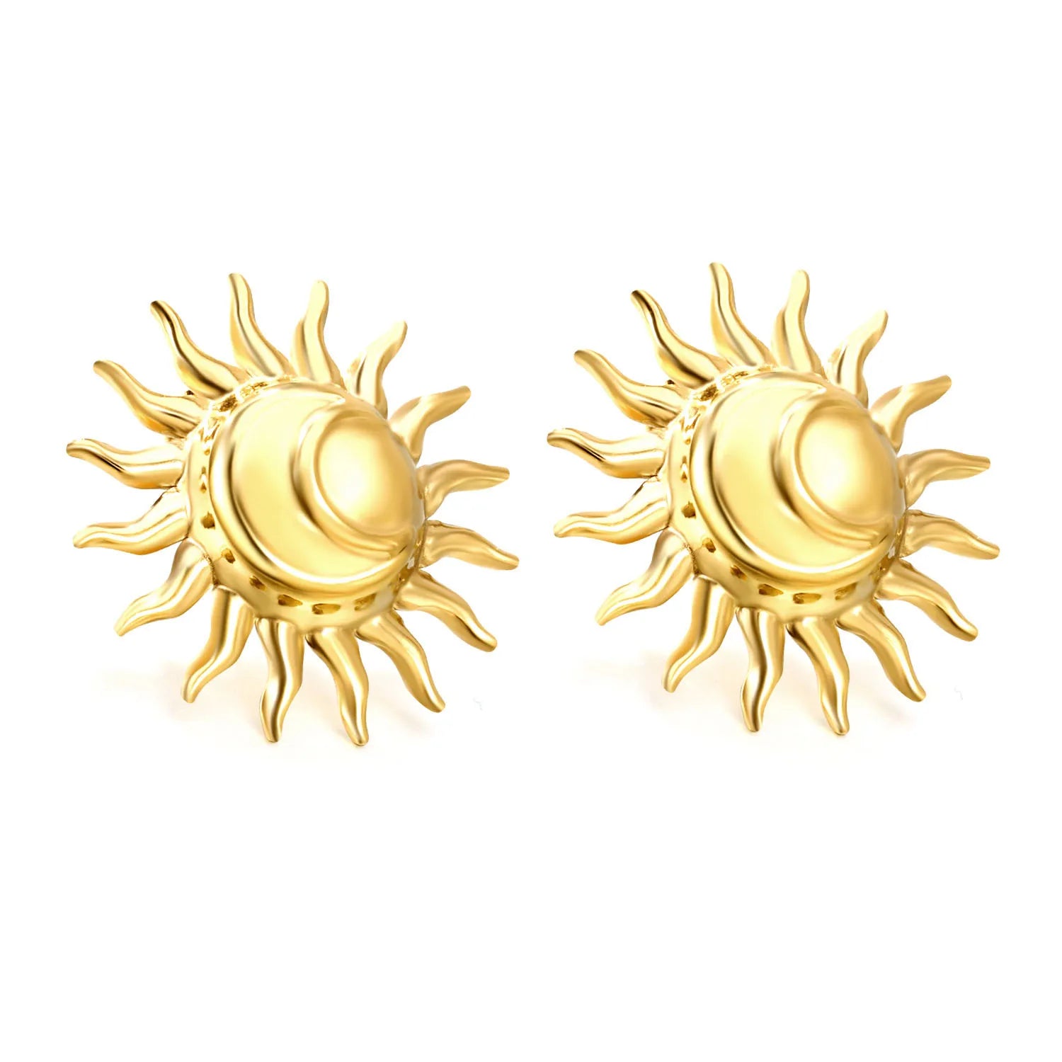 Jewelry Wholesale Fashion 18k Gold Plated Stainless Steel Sun Stud Earrings