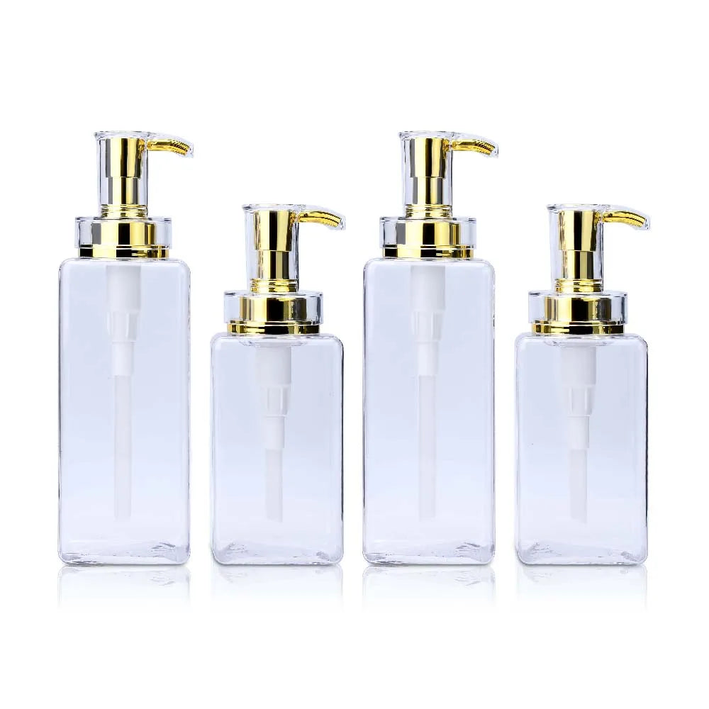 Empty Shampoo Container 300ml 400ml 500ml Pump Bottle Hotel clear  Plastic Bottles with Gold Pump Dispenser