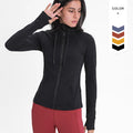 Women Fitness Hooded Jackets Quick Dry Active Wear Jacket Stretchy Black Yoga Jacket