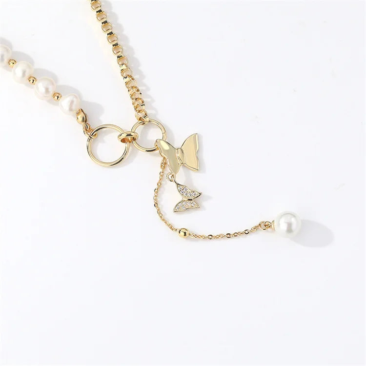 High End Jewelry Pearl Charm Necklace butterfly Pendant Necklaces for Party