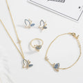 Hot Sale Vintage Cubic Zirconia Blue Pave Stone Butterfly Jewelry Set 4pcs Fine Jewelry-Necklace Earring for Engagement