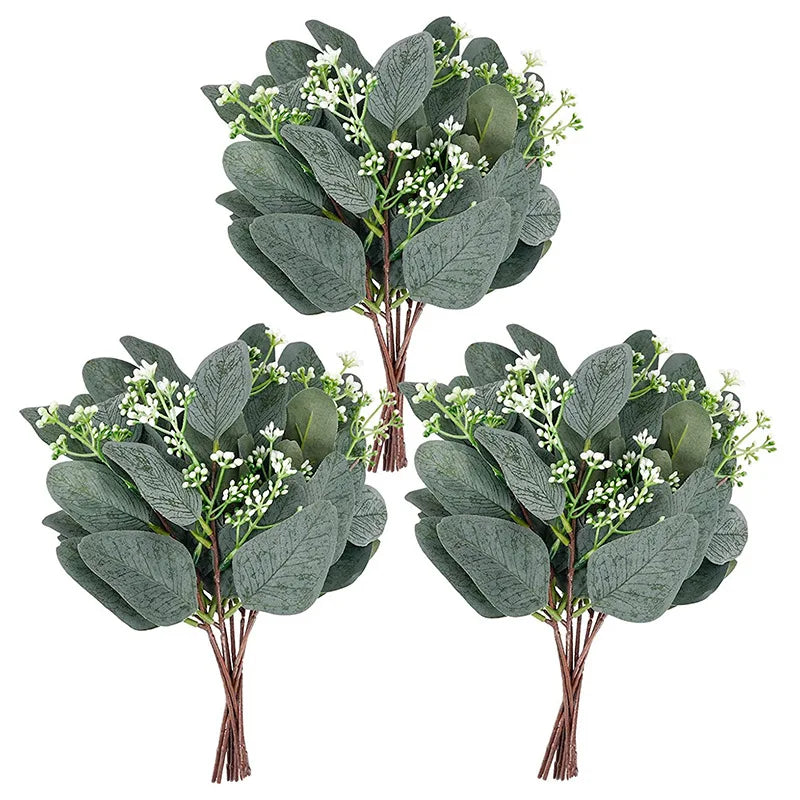Best Selling 20pcs Artificial Eucalyptus Silk Green Stem DIY Wedding Bouquet Wreath Decoration for Christmas Back to School
