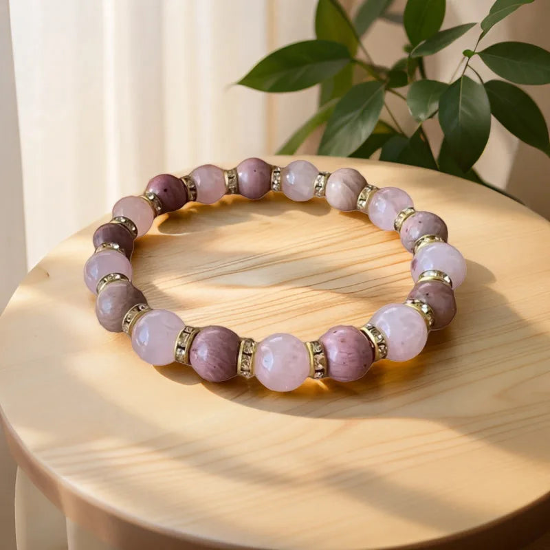 Beaded Bracelet Natural Pink Crystal Geometric Shape Wholesale Small Fresh Bracelets Bangle for Ladies