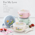 Creative Biodegradable Tableware Cartoon Binaural Bowl Infant Training Bowl Anti-fall with Lid Can Be Microwave Oven