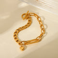 OT Clasp 18K Gold Plated Heart Shaped Adjustable Cuban&Link Splicing Chain Stainless Steel Pendant Bracelet MegaBDM
