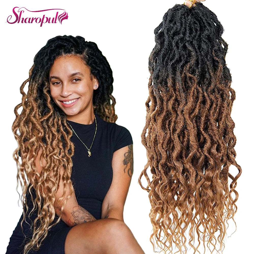 Queen Locs Crochet Hair Extensions for Women Synthetic African Faux Locs Braids Curly Ends Black Brown Colors Dyed Chemically