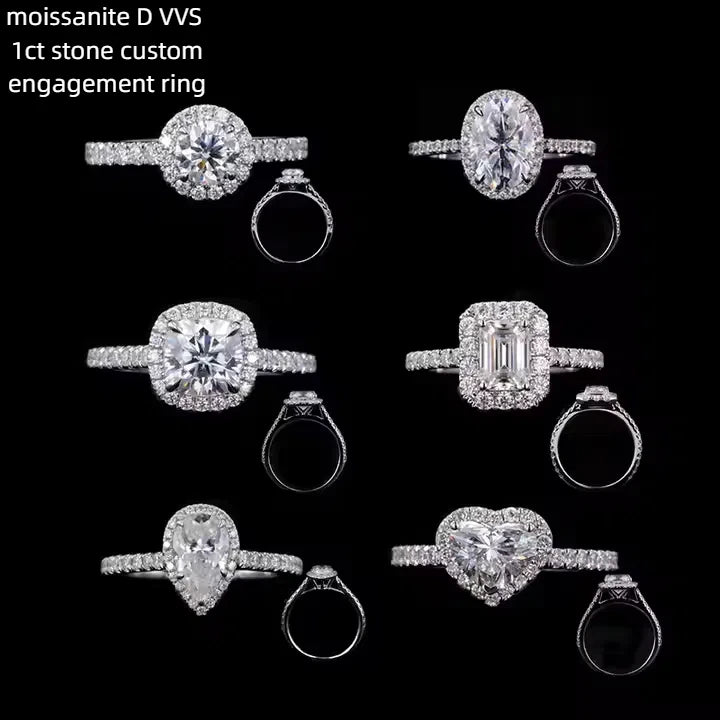 Starsgem Custom Fine Jewelry  1CT D VVS Moissanite14K Gold Fancy Diamond Wedding Rings Woman Engagement halo Moissanite Ring