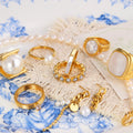 Chris April 316L Stainless Steel Gold Plated Natural Seashell baguette Signet Ring