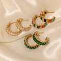 Waterproof Jewelry C Shaped Earrings Non Tarnish Rainbow Crystal Gold Plated Zircon Hoop Earrings for Women Pendientes
