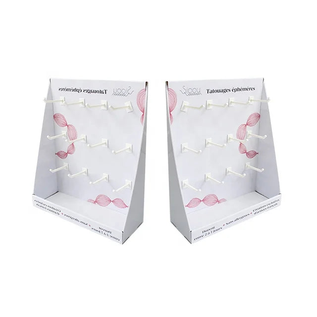 Portable and Eco-Friendly Advertising Display Stand Foldable Rotating Cardboard Sports Products Counter with Hooks