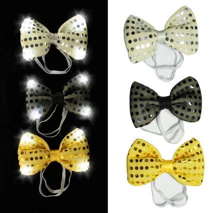 10 Color Led Glowing Bow Tie for Men Silver Sequined Light up Bow Ties Birthday Party Women Silver Sequined Bow Ties