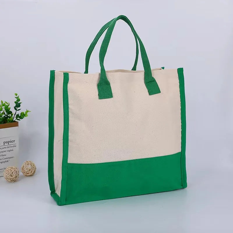 Custom Solid Color Stitching Handbag for Women Tote Bag Canvas Sublimation Print Shopping Bag Large Capacity Handbags for Women