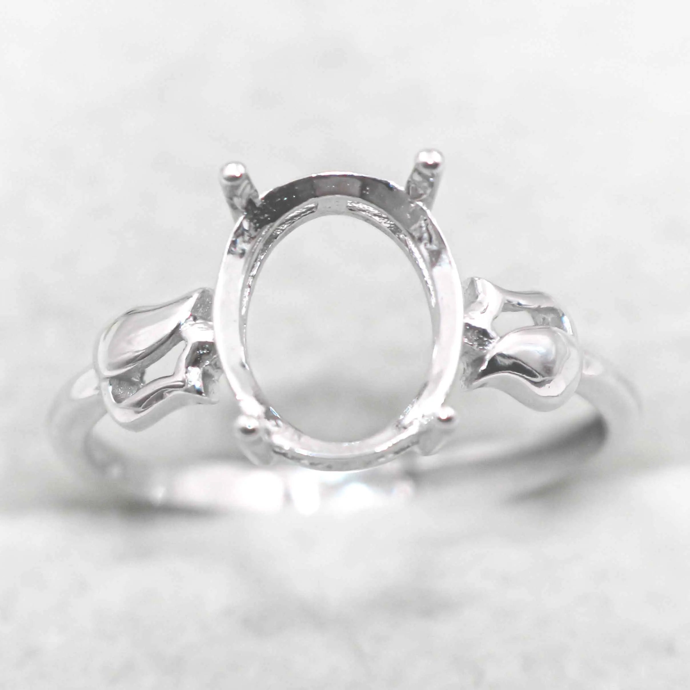 Sterling Silver 8*10mm Semi Mount Ring Empty Frame Blank Support Setting S925 Base Holder Without Center Stone for DIY Inlay