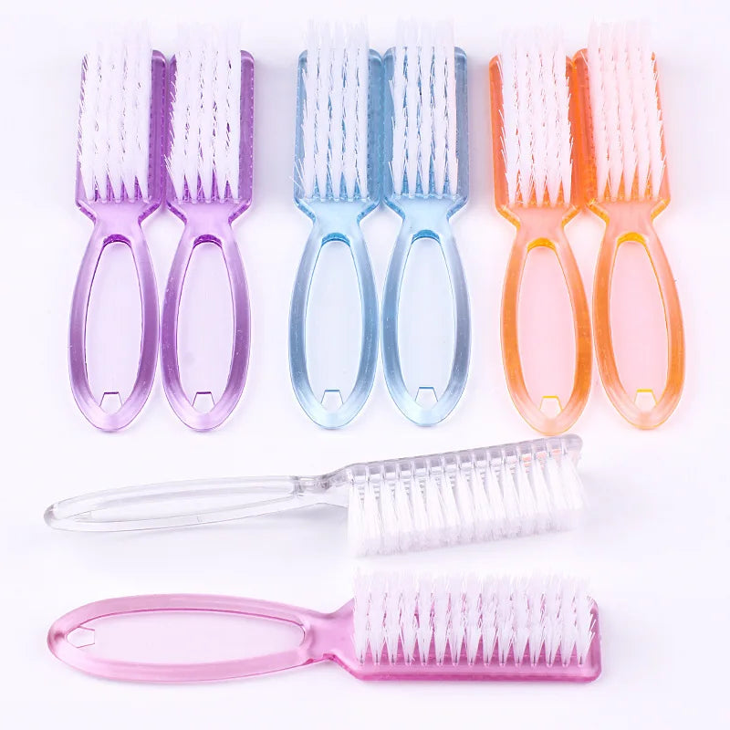 FOCSTAR Wholesale Nail Cleaning Brush (BTB086) Transparent Acrylic Long Handle Nylon Material Colorful Toe Nail Beauty