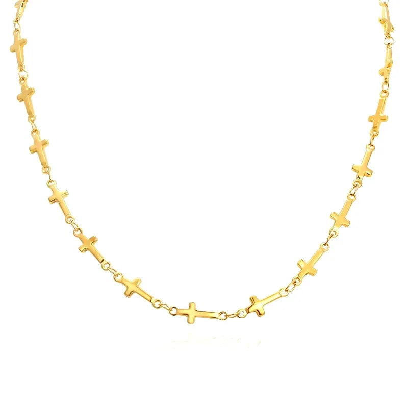 New Arrivals Waterproof Jewelry Trendy 18k Pvd Gold Plated 316l Stainless Steel Stacking Cross Choker Necklace YF3455