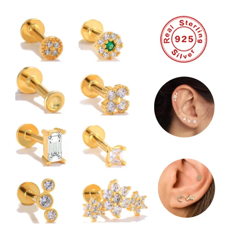 Gaby Piercings 925 Sterling Silver Cartilage Stud Earring Helix Piercing Cartilage Jewelry