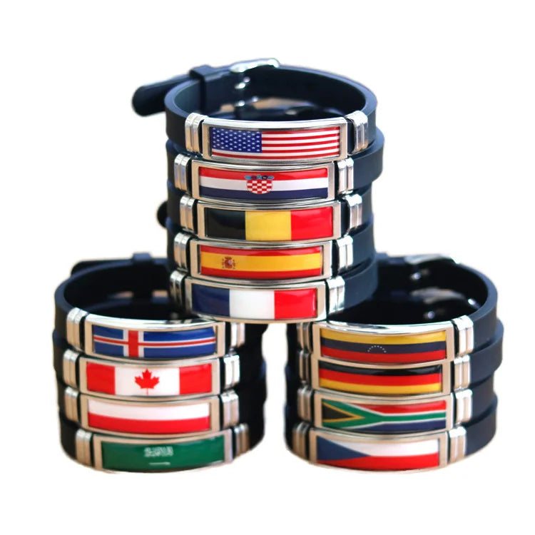 Manufacturer 287 Stainless Steel Silicone Rubber Band Wristband National Country Flag Armband Bangle Fashion Charm Bracelet
