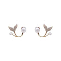 SC Gold Plated Pearl Earrings Micro Inlaid Zircon Stud Earrings Korean Fashion Jewelry Elegant Mermaid Tail Shape Earrings