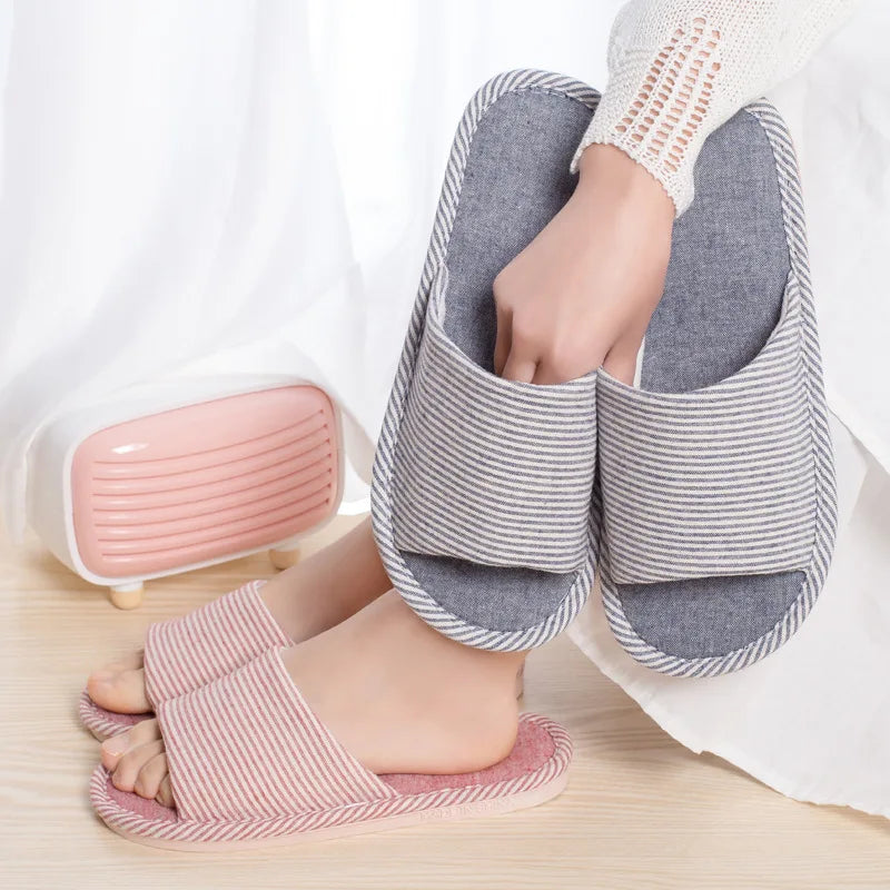 New Fashionable Indoor Wood Floor Linen for Slippers Four Seasons Breathable Viscose Fabric Thin Striped Pinstripe Design