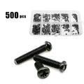Total 500pcs/box M1.2 M1.4 M1.6 Black Mini Micro Phillips Cross Pan Round Head Screw Bolt Set Assortment Kit