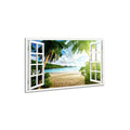 3D Window View Abstract Watercolor Wall Art Beach Sea View Palm Trees Canvas Landscape Indoor Wall Decor