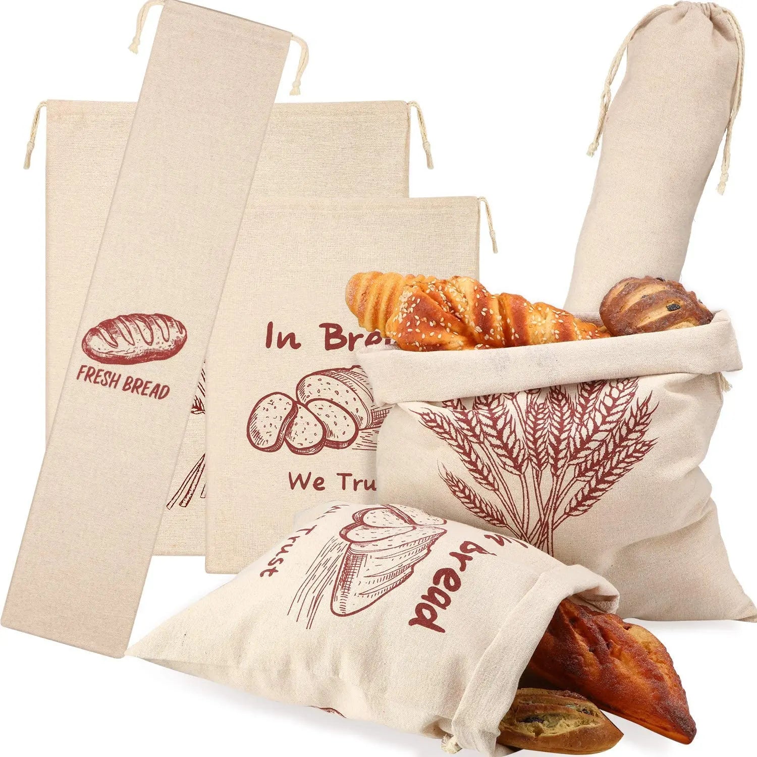 Custom Linen Bread Bag Drawstring Bag for Bread Baguette Shopping Bag