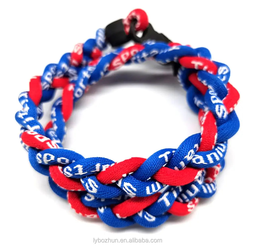 Wholesale Braided Blue Red Baseball Necklace Titanium Rope Braided Sport 3 Rope Necklace