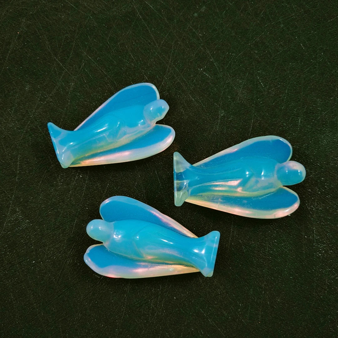 Huiying Best Selling Hand Carved 2 Inch Natural Opalite Crystal Angel Head Statues Healing Stone Craft Crafts