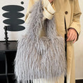 Large Capacity Long Hair Faux Fur Lady Tote Handbags Winter Vintage Plush Shoulder Bag