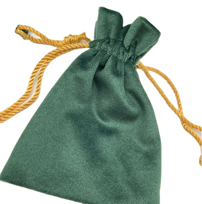 Custom Dark Green Flannel Drawstring Bag Dust Proof Factory Gift for Watches Glasses Rings