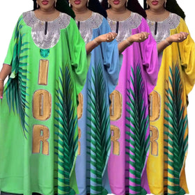 2023 African Women's Sequin Printed Loose Fitting Robe With Headscarf Oversized Robe Dress