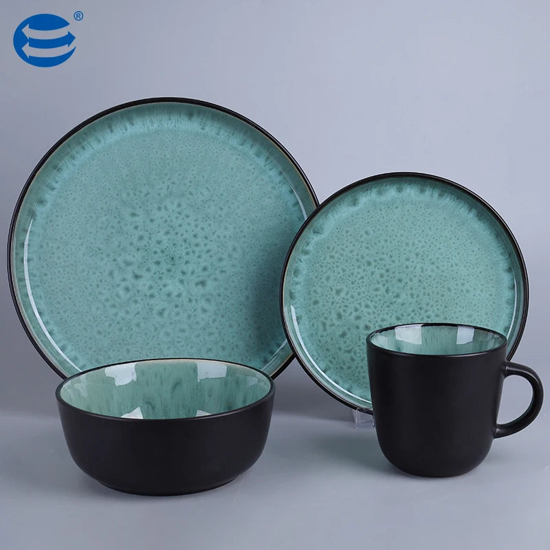 European Restaurant Coupe Bowl Cup Plate Dinner Set Dinnerware STONEWARE Custom Reactive Glaze Ceramic Eco-Friendly Leak-Proof