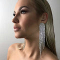 Latest Fashion Silver Rhinestone Crystal Bridal Chandelier Long Tassels Dangle Earrings for Wedding Accessories Gift
